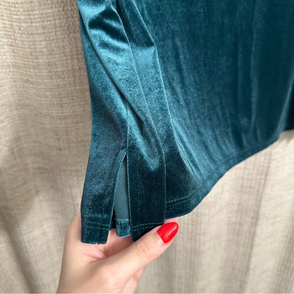Old Navy Velour Velvet Short Sleeve Flowy Top Teal Blue Sz XL Boho Western Rodeo - Picture 5 of 7